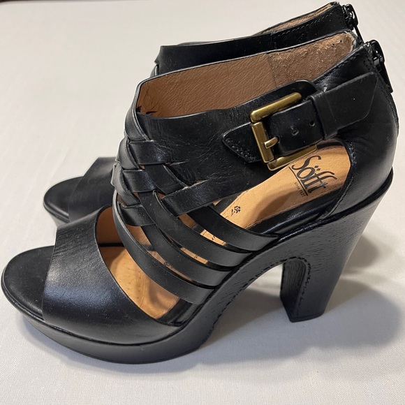 Sofft Black Leather Ohanna Platform Woven Peep Toe Sandals 1274001 US size 7 - Picture 1 of 10